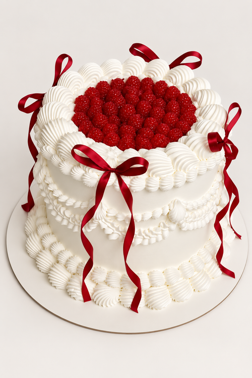 Raspberry Red Bow Vintage Cake