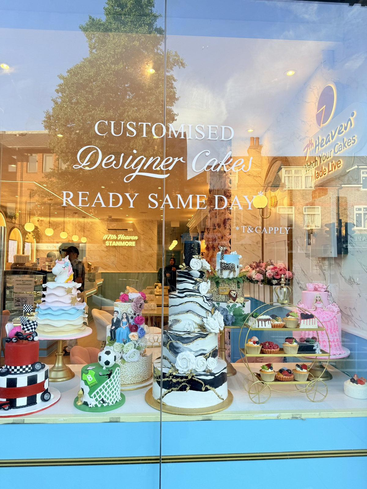 7th Heaven customised designer cakes window display