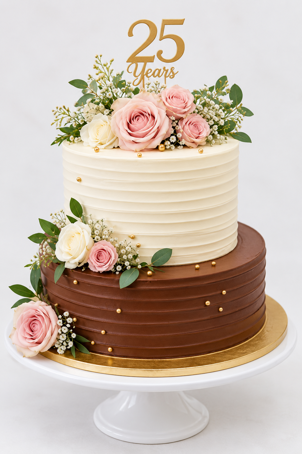 25th Anniversary Floral Two-Tier Cake