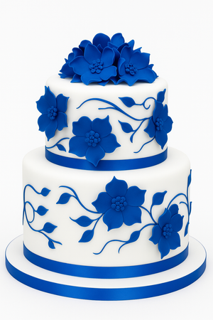 Royal Blue Blossom Fondant Cake