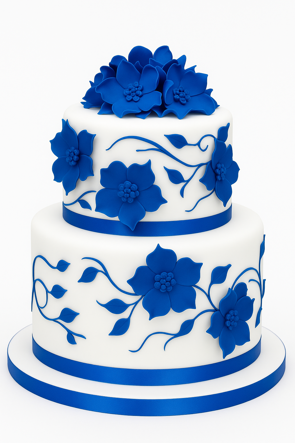 Royal Blue Blossom Fondant Cake