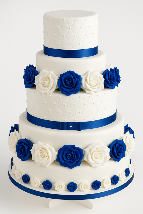 Royal Blue & Ivory Rose Combination Cake