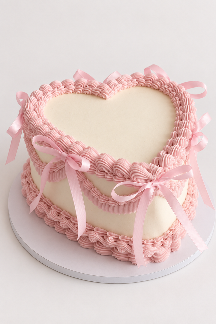 Blush Heart Bow Vintage Cake