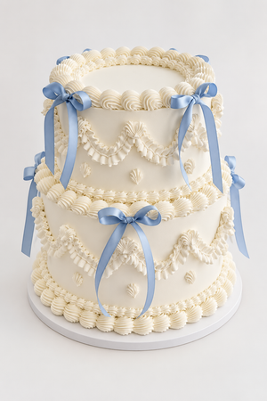 Baby Blue Bow Two-Tier Vintage Cake