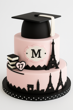 Pink Paris Theme Graduation Cake