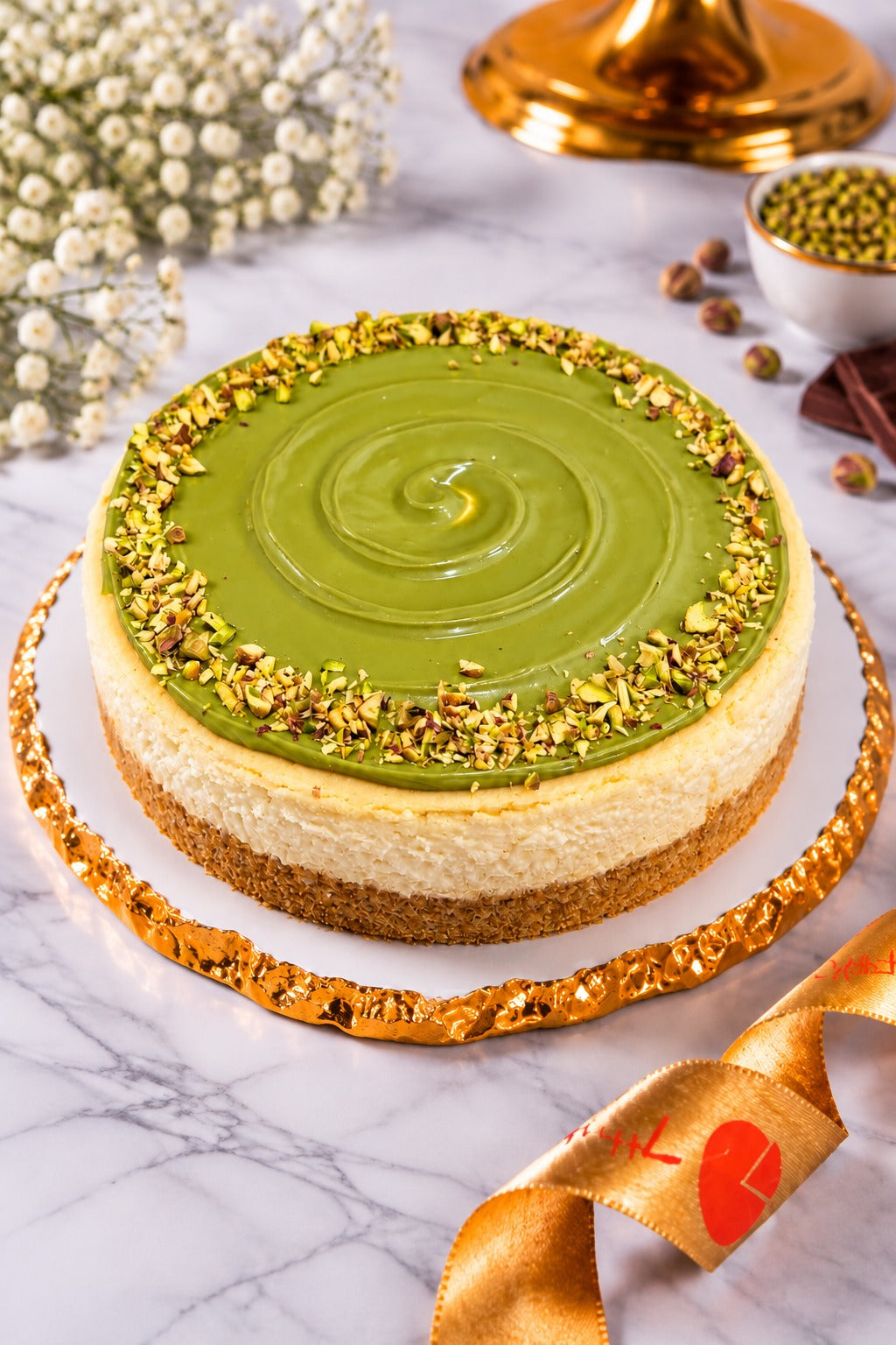 Pistachio Baked Cheesecake Slice