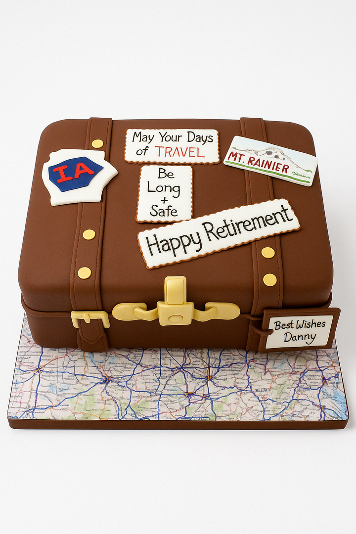 Retirement Travel Suitcase Fondant Cake