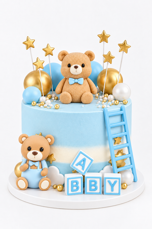Blue Teddy Baby Blocks Cake