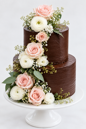 Cascading Floral Chocolate Tiered Cake