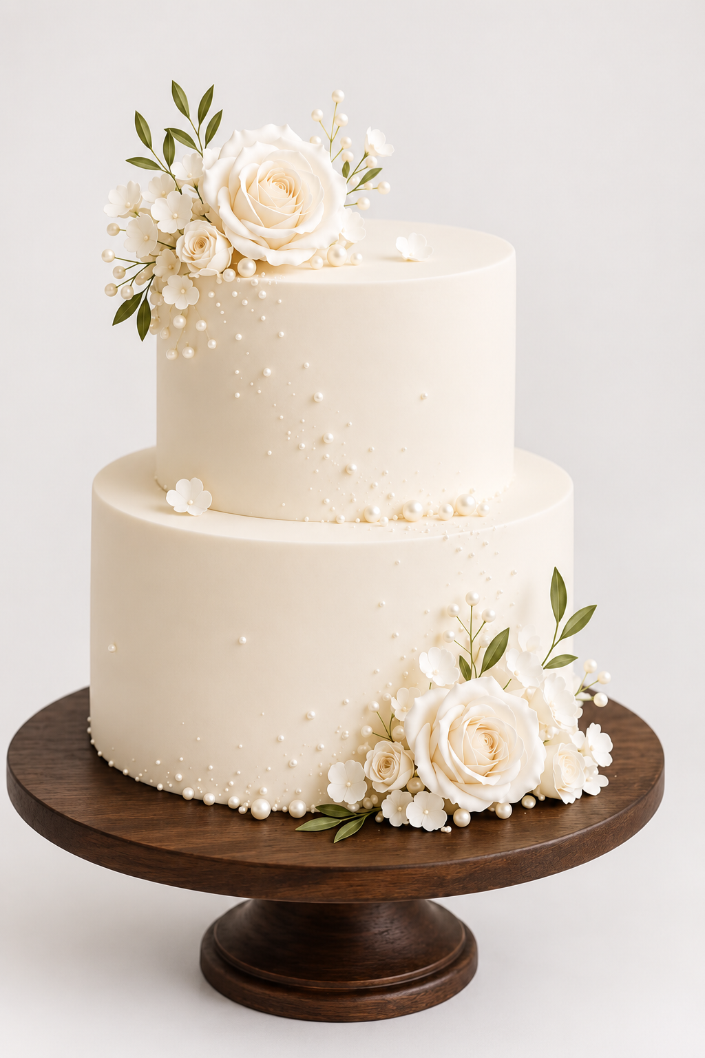 Classic Ivory Rose Two-Tier Cake