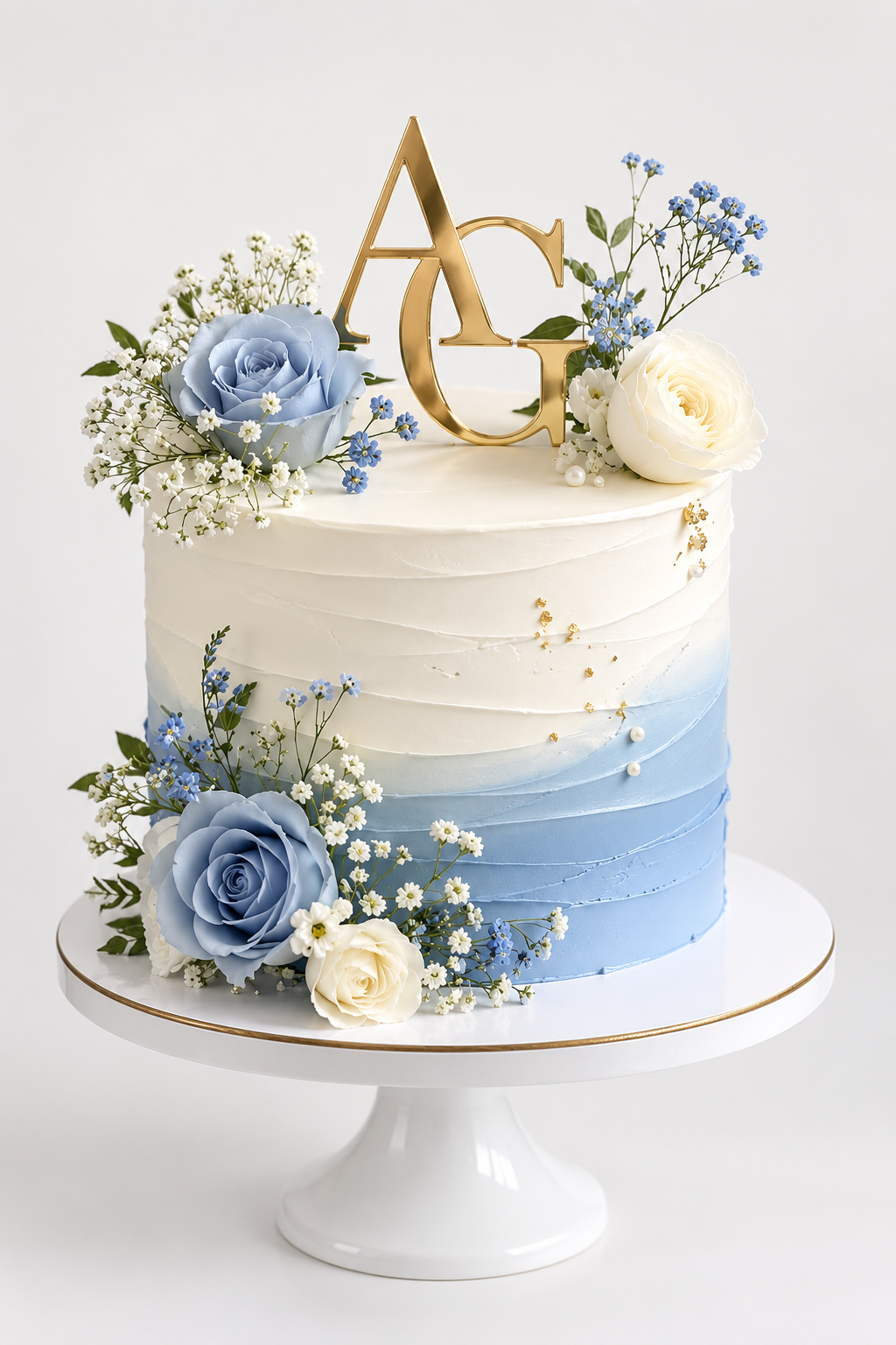 Dusty Blue Floral Monogram Cake