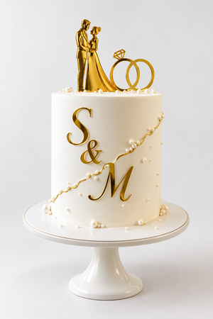 Golden Couple Monogram Wedding Cake