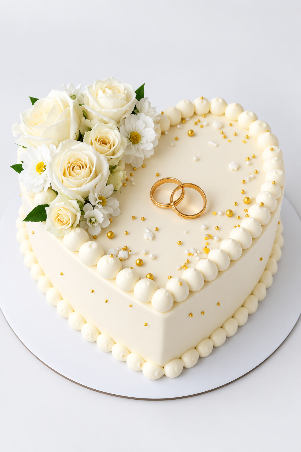 Golden Rings Ivory Heart Cake