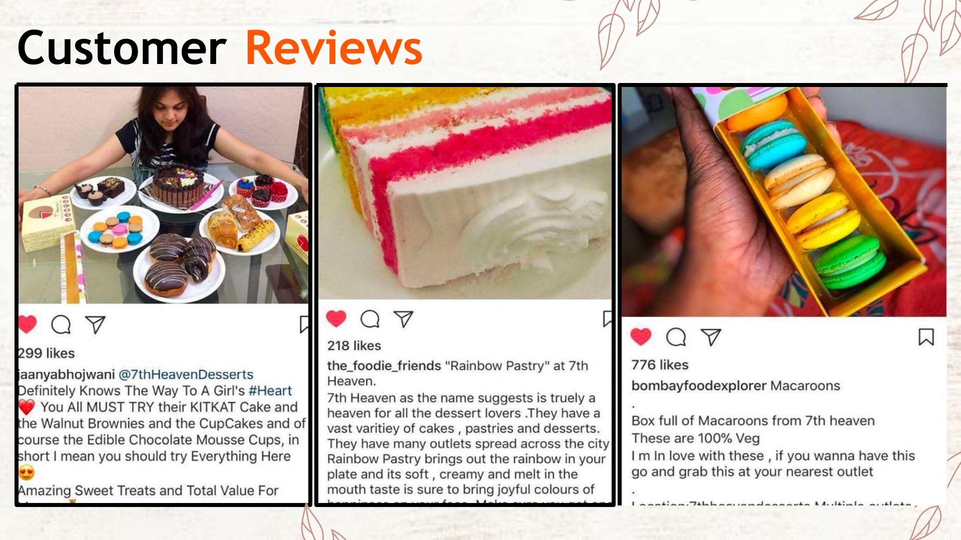 Customer reviews on Instagram