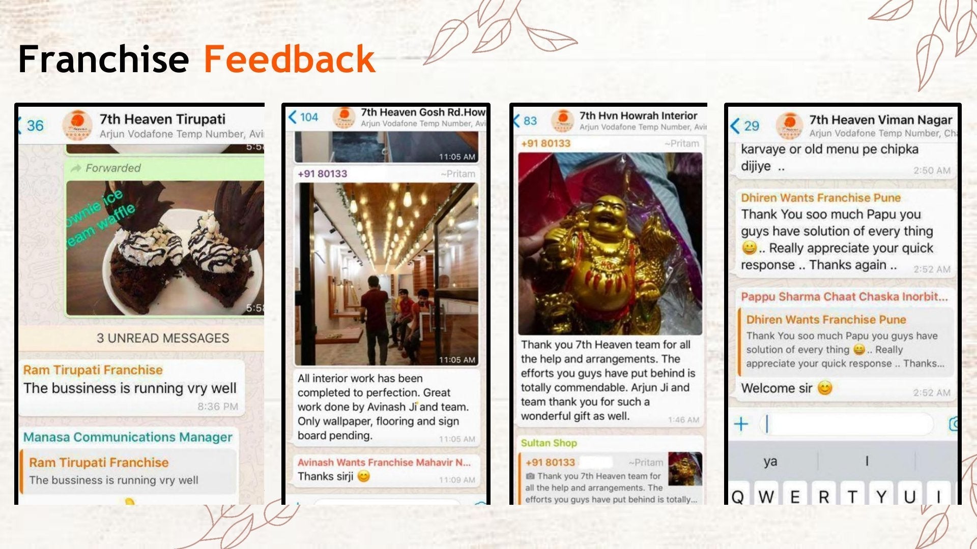 Franchise owner feedback messages