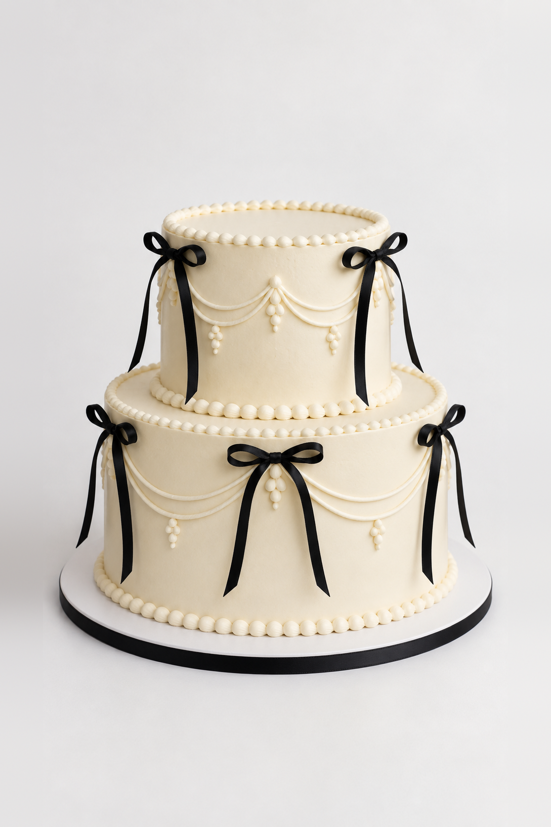 Ivory Black Ribbon Bows Tiered Cake