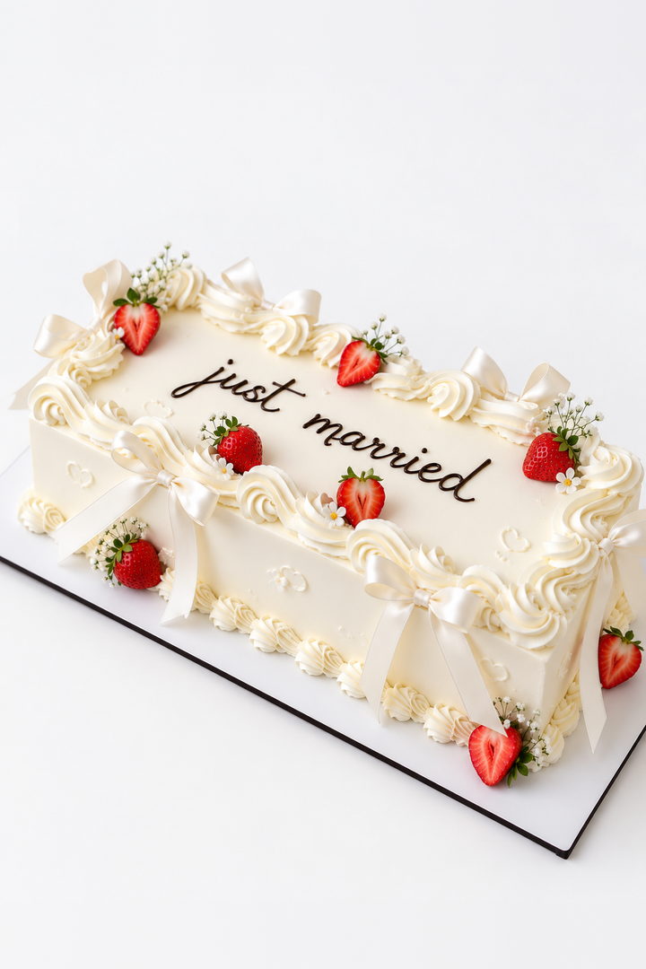 Just Married Strawberry Cream Cake