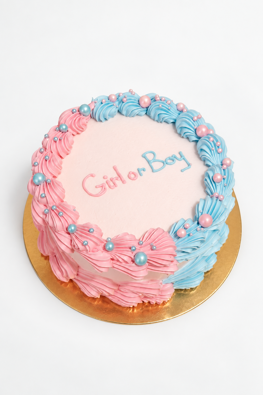 Pastel Pink & Blue Piped Gender Reveal Cake