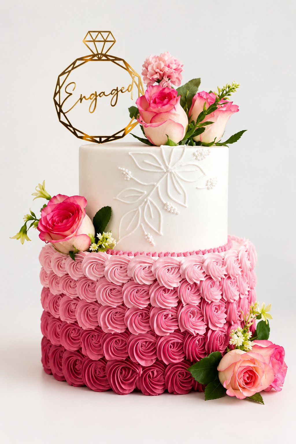 Pink Ombre Ruffle Engagement Ring Cake