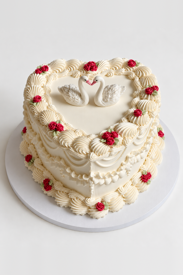 Swan Love Heart Cake