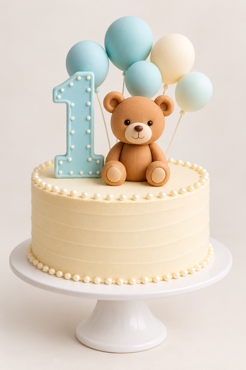 Teddy & Balloons First Birthday Cake